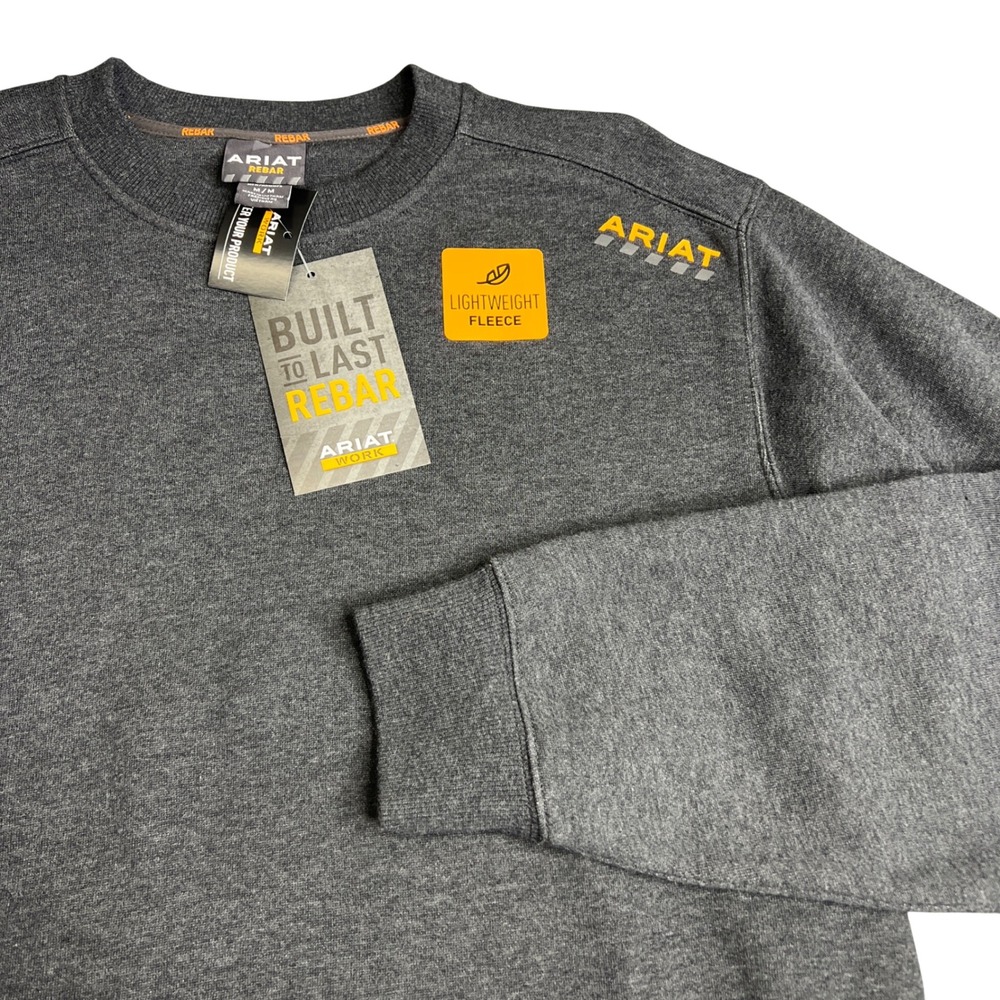 Ariat Rebar Mens Charcoal Heather Lightweight Fleece Sweatshirt 10062731 NWT M
